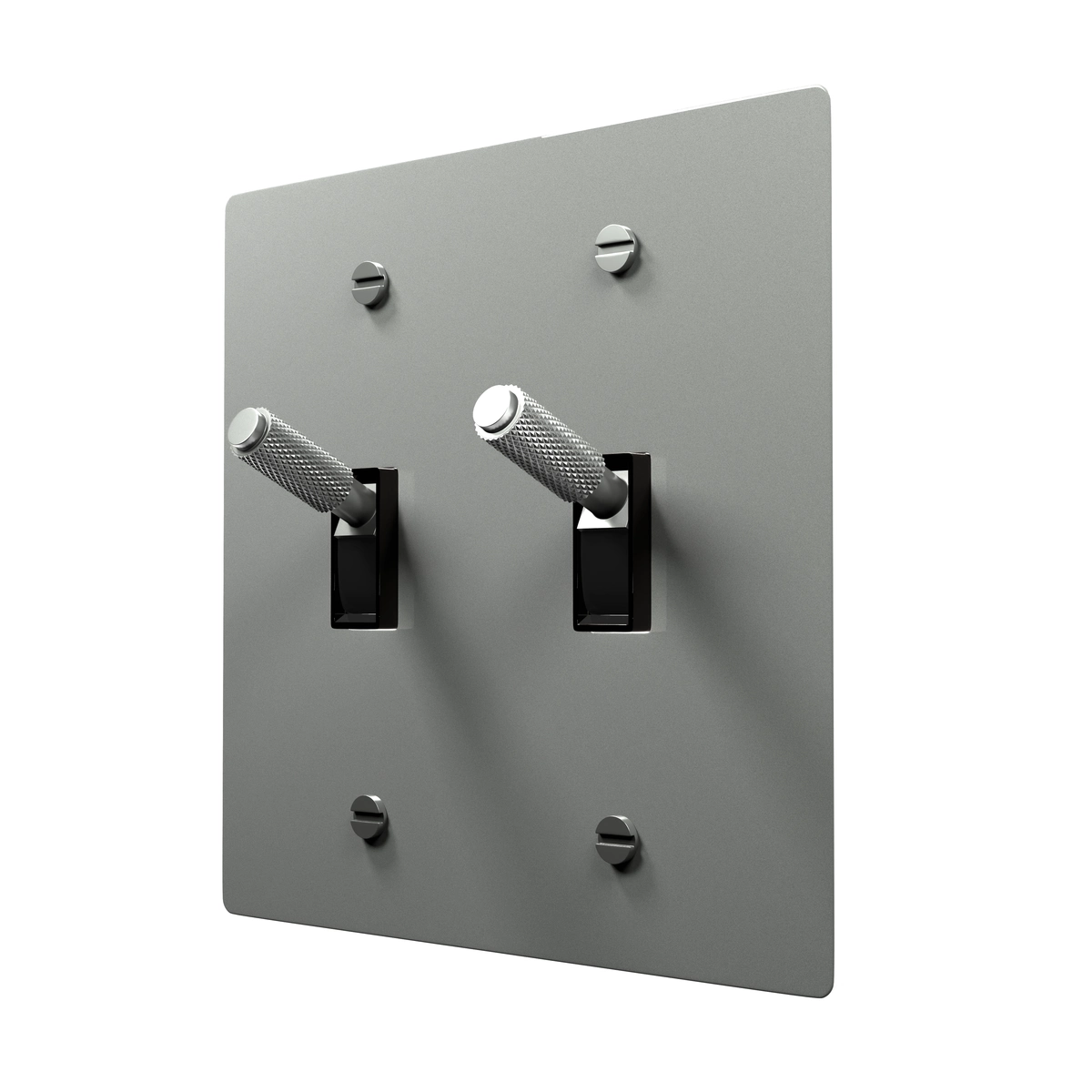 2 gang stainless steel knurled toggle light switch with modern minimalist design