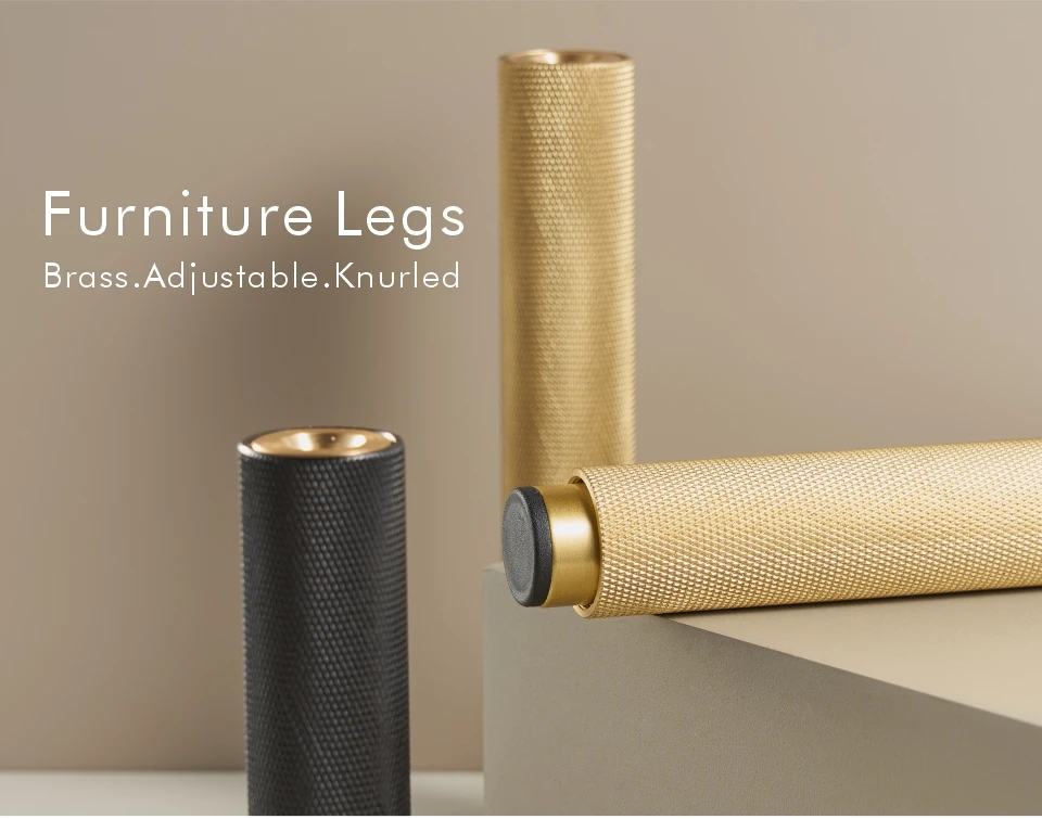 Brass Knurled Adjustable Cabinet Legs | Diamond Cut Furniture Feet in Black and Gold - Image 2