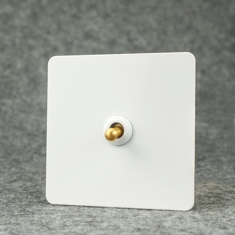White Panel Retro Brass Toggle Light Switch - Image 3