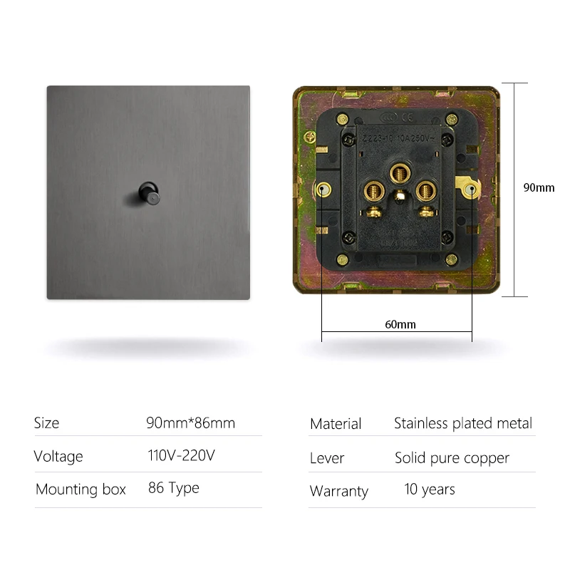 Grey Stainless Steel Panel Toggle Light Switch - Image 6