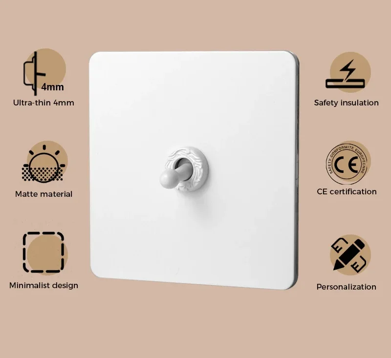 White Matte Panel Toggle Switch French Relief Design - Image 3
