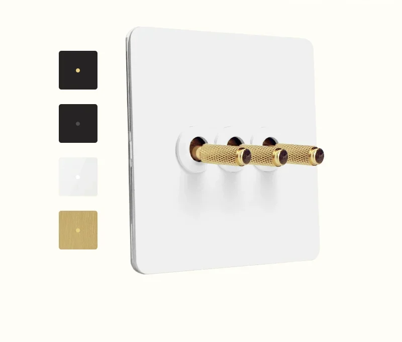 White Panel Brass Knurled Gold Lever Toggle Switch - Image 4
